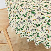 
schnauzer leprechaun fabric - dog st patricks day rainbow pot of gold design - cream
