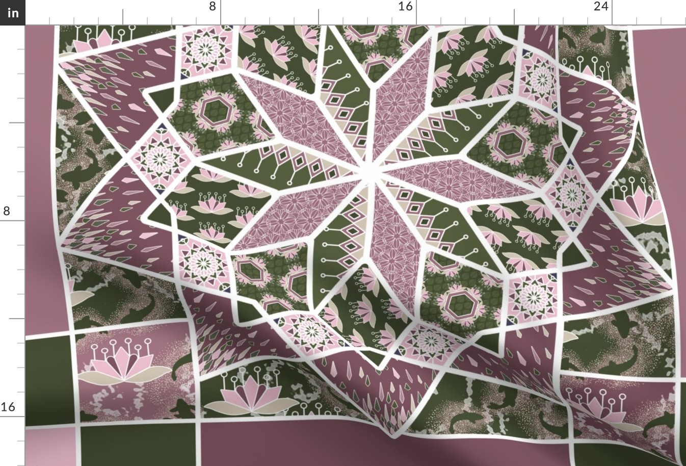 Star Quilt Squares in Olive and Rose 