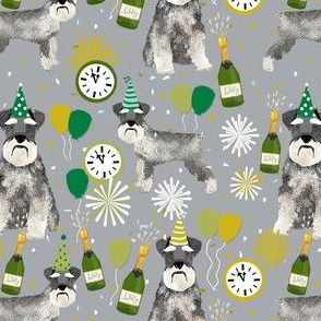 schnauzer new years even fabric - fireworks holiday celebration design - grey
