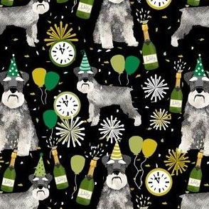 schnauzer new years even fabric - fireworks holiday celebration design - black