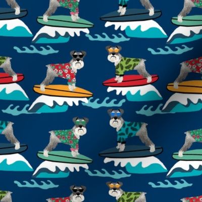 schnauzer surf fabric - surfing dog design - cute summer dogs - navy