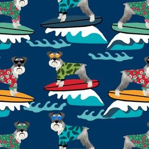 schnauzer surf fabric - surfing dog design - cute summer dogs - navy