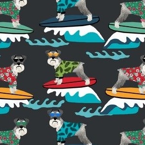 schnauzer surf fabric - surfing dog design - cute summer dogs - dark