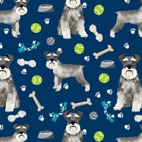 schnauzer dog toys fabric - dogs and bones design - cute dog breed design - blue