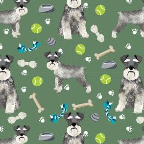 schnauzer dog toys fabric - dogs and bones design - cute dog breed design - green