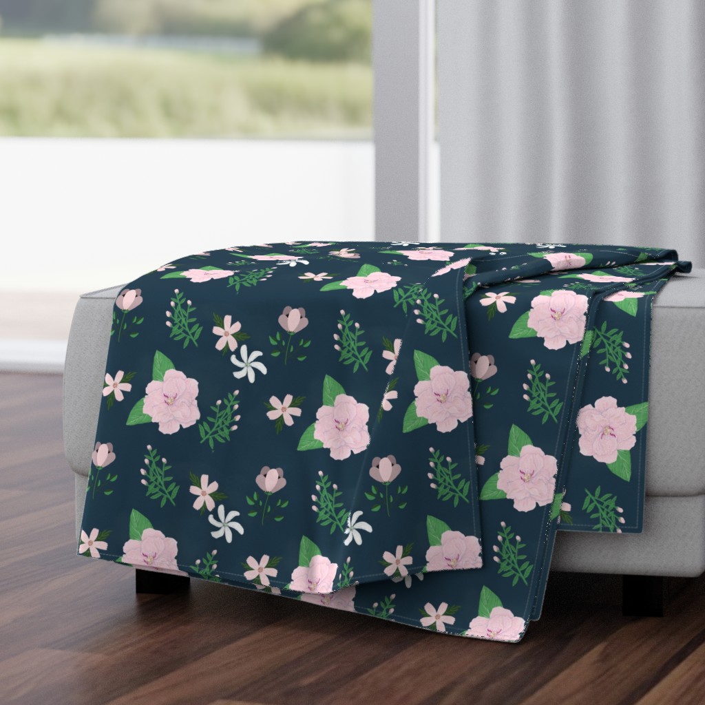 Midnight Gardenia Pink Floral