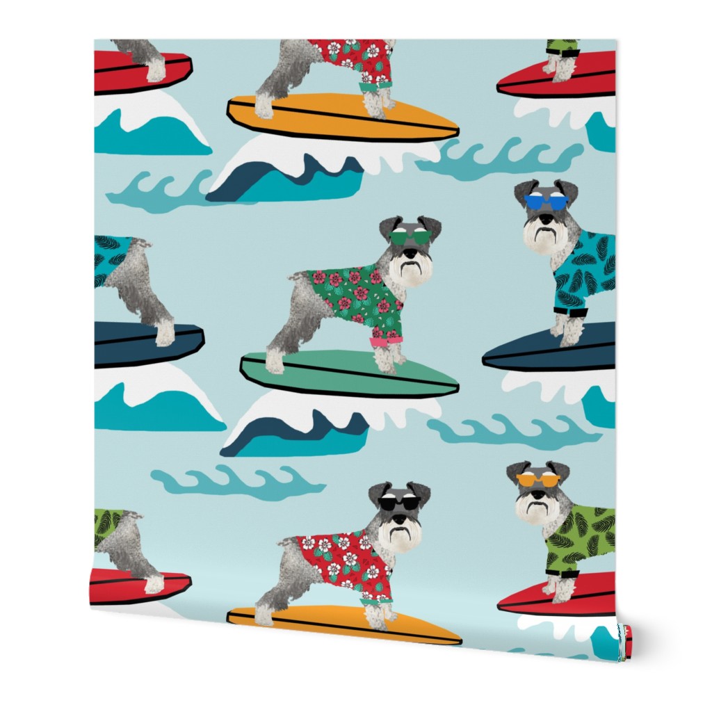 schnauzer surf fabric - surfing dog design - cute summer dogs - lite