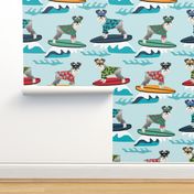 schnauzer surf fabric - surfing dog design - cute summer dogs - lite