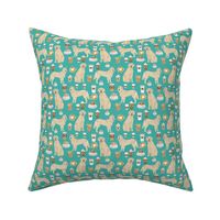 golden retriever fabric - turquoise - coffee fabric, coffee design (smaller)