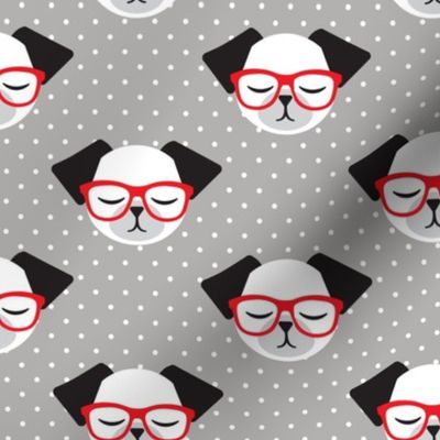 dog with red glasses - polka dots