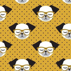 dog with glasses - mustard polka