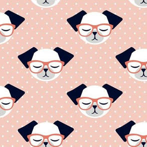 dog with glasses - polka peach