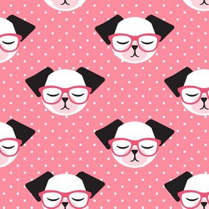 dog with glasses - pink polka