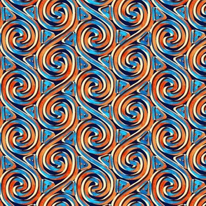 Mottled Blue and Orange Spiral and Triangle Columns