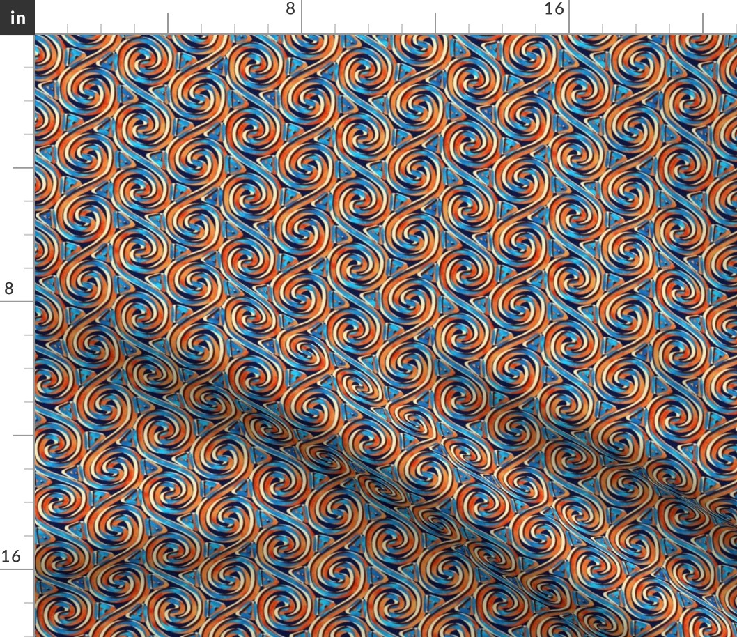 Mottled Blue and Orange Spiral and Triangle Columns