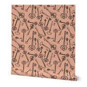 Stylized Antique Keys // Salmon Pink // Large