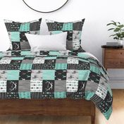 Patchwork Deer - Light Teal Ironwood - ROTATED - (with little one)