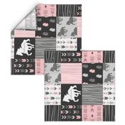 Horse  Patchwork - pink and black - ROTATED -Wild and free