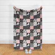 Horse  Patchwork - pink and black - ROTATED -Wild and free