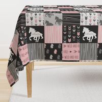 Horse  Patchwork - pink and black - ROTATED -Wild and free