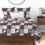 Horse  Patchwork - pink and black - ROTATED -Wild and free