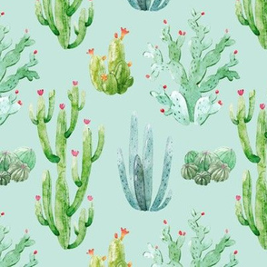 6" Watercolor Desert Cactus // Aqua