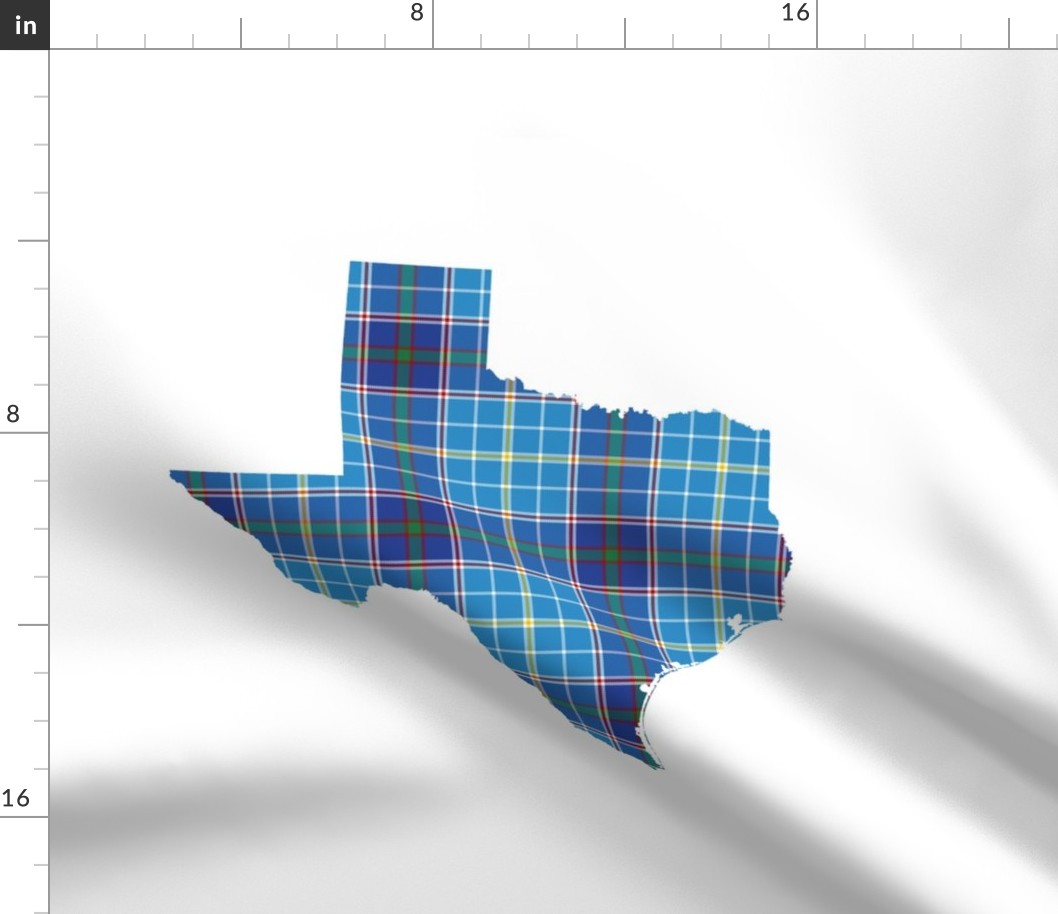 Texas silhouette - 18" bright bluebonnet tartan on white
