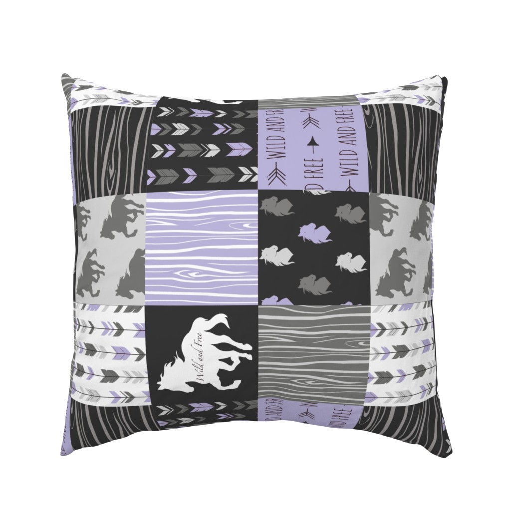 Horse Patchwork - lilac, black, and grey - ROTATED - Wild and free