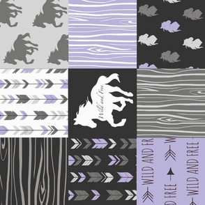 Horse Patchwork - lilac, black, and grey - ROTATED - Wild and free