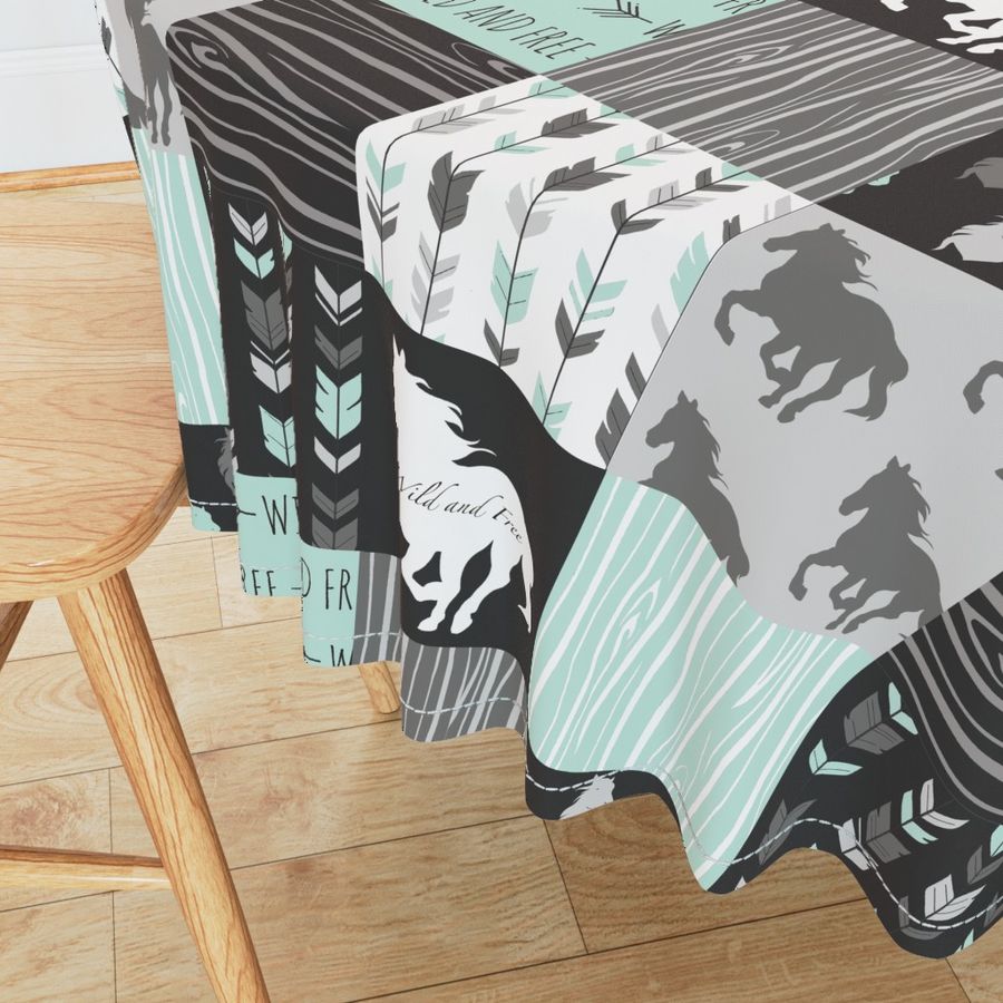 Wild Horses Patchwork - Mint, Black And grey - Wild and free