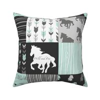 Wild Horses Patchwork - Mint, Black And grey - Wild and free