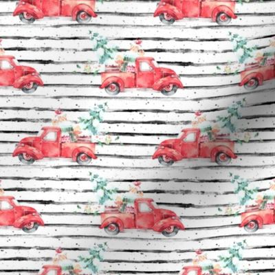 4" Christmas Vintage Truck and Presents // Black and White Stripes