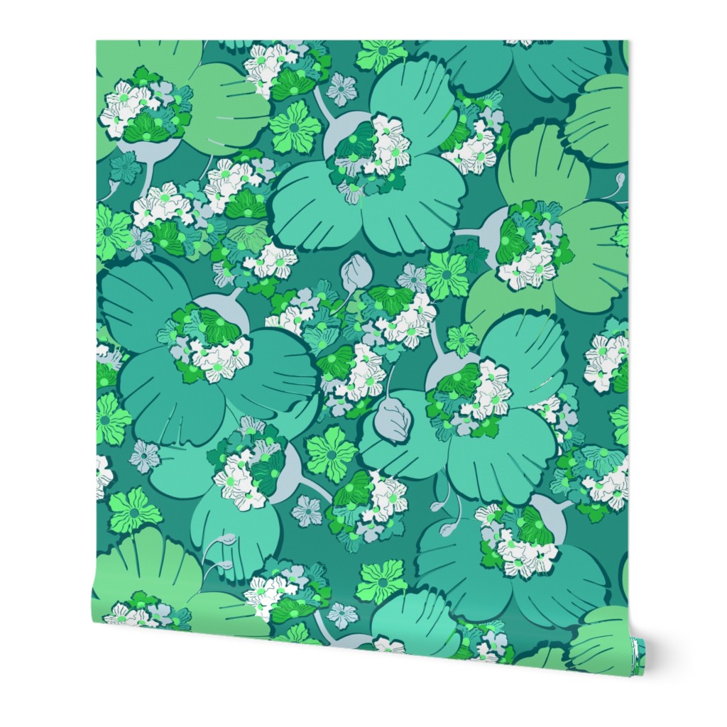 Large turquoise flowers. Dark turquoise background