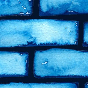 blue watercolor bricks