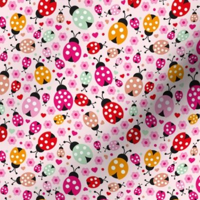 Colorful lady bugs blossom illustration pattern for girls SMALL