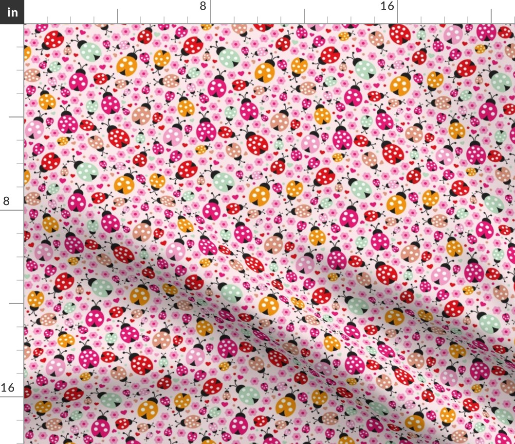 Colorful lady bugs blossom illustration pattern for girls SMALL