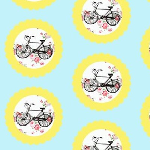 Shabby Chic Bikes on Floral, Yellow and Blue