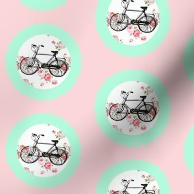 Shabby Chic Bikes on Floral, Pink and Mint