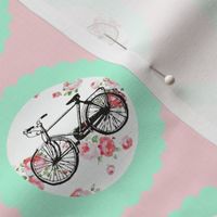 Shabby Chic Bikes on Floral, Pink and Mint