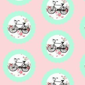 Shabby Chic Bikes on Floral, Pink and Mint