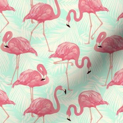 Flamingos on Teal Tropical Birds Tropical Plants