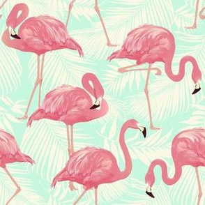 Flamingos on Teal Tropical Birds Tropical Plants