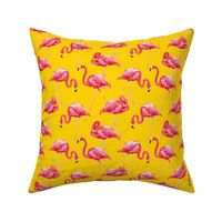 Flamingos on Yellow Tropical Birds Tropical Plants