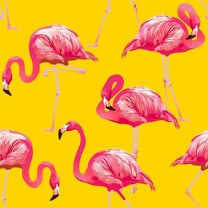 Flamingos on Yellow Tropical Birds Tropical Plants