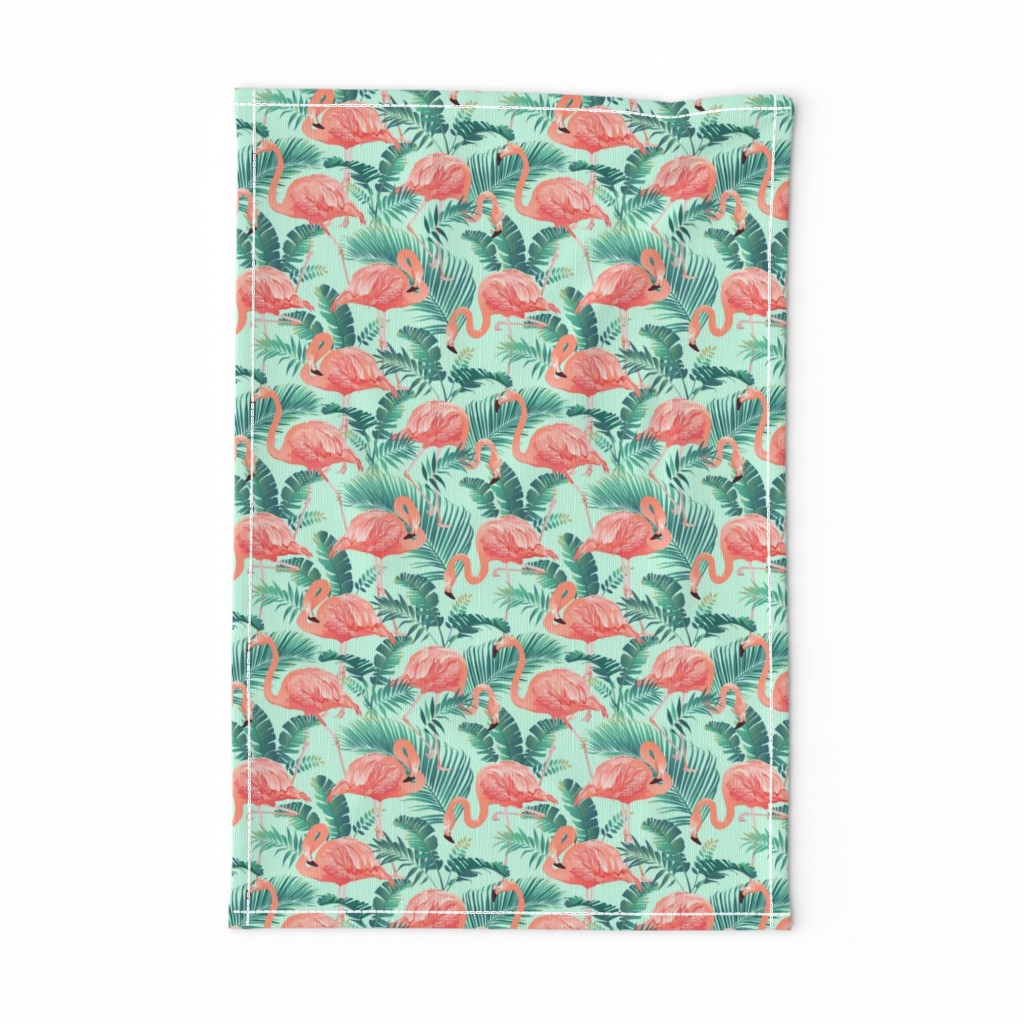 Pink Flamingos on Teal Tropical Birds Tropical Plants