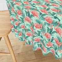 Pink Flamingos on Teal Tropical Birds Tropical Plants