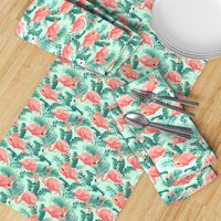 Pink Flamingos on Teal Tropical Birds Tropical Plants