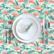 Pink Flamingos on Teal Tropical Birds Tropical Plants