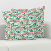 Pink Flamingos on Teal Tropical Birds Tropical Plants