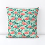 Pink Flamingos on Teal Tropical Birds Tropical Plants